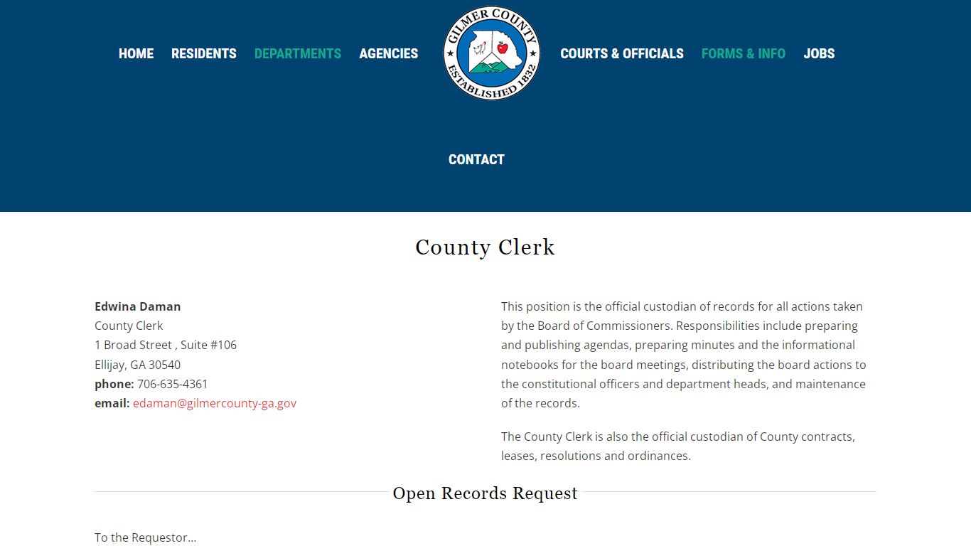 County Clerk | Gilmer County Government